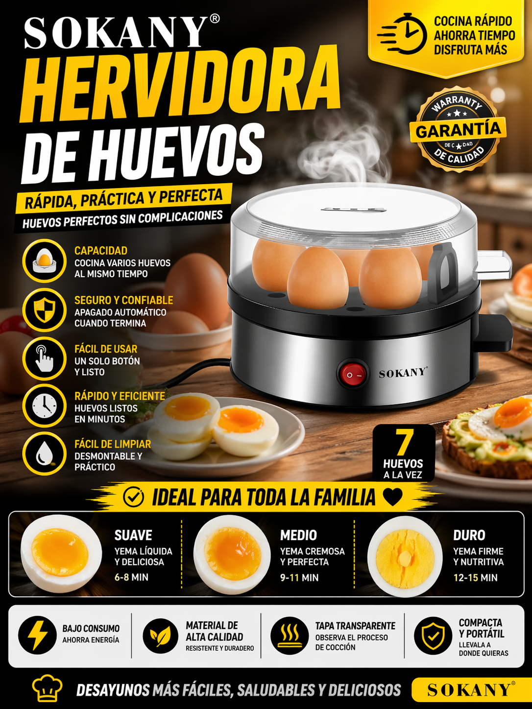 HERVIDOR DE HUEVOS SOKANY 7 PUESTOS